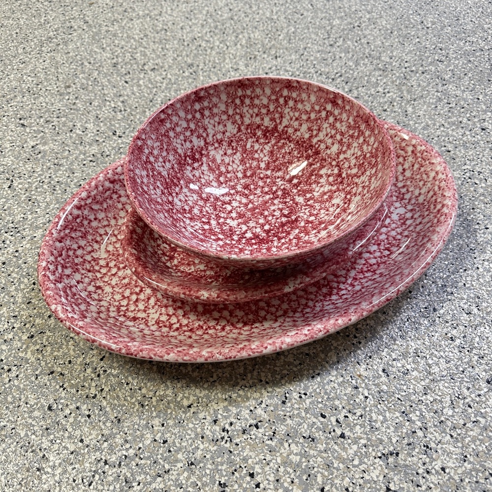 VTG Roma Inc. Italian Made red/White Handcrafted Spongeware set of 3